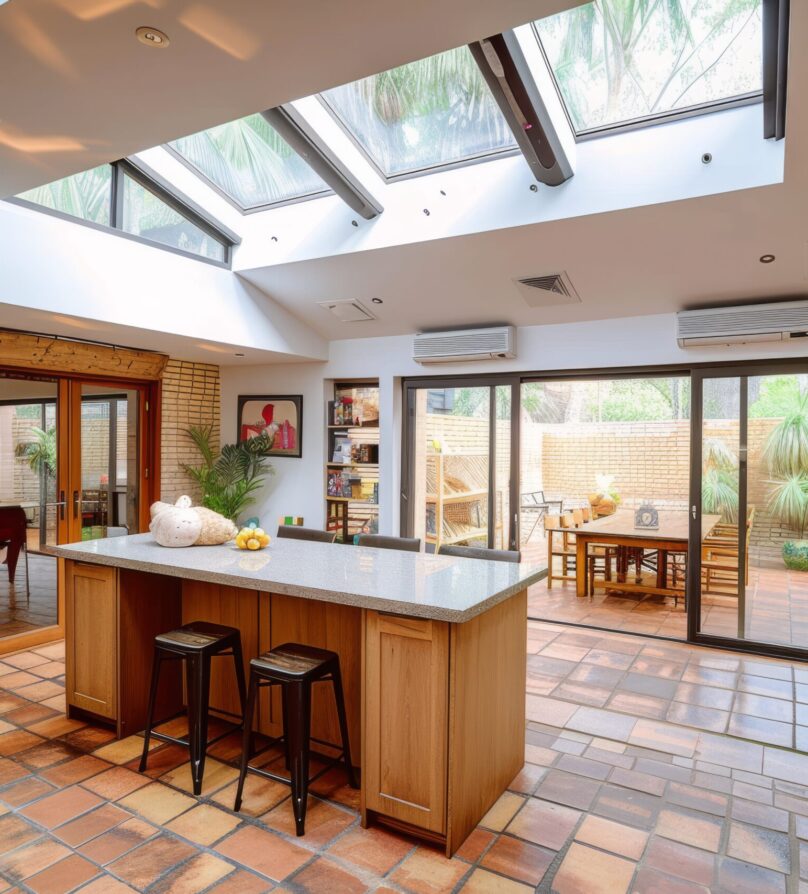 modern-kitchen-with-roof-windows-kitchen-island-glass-doors
